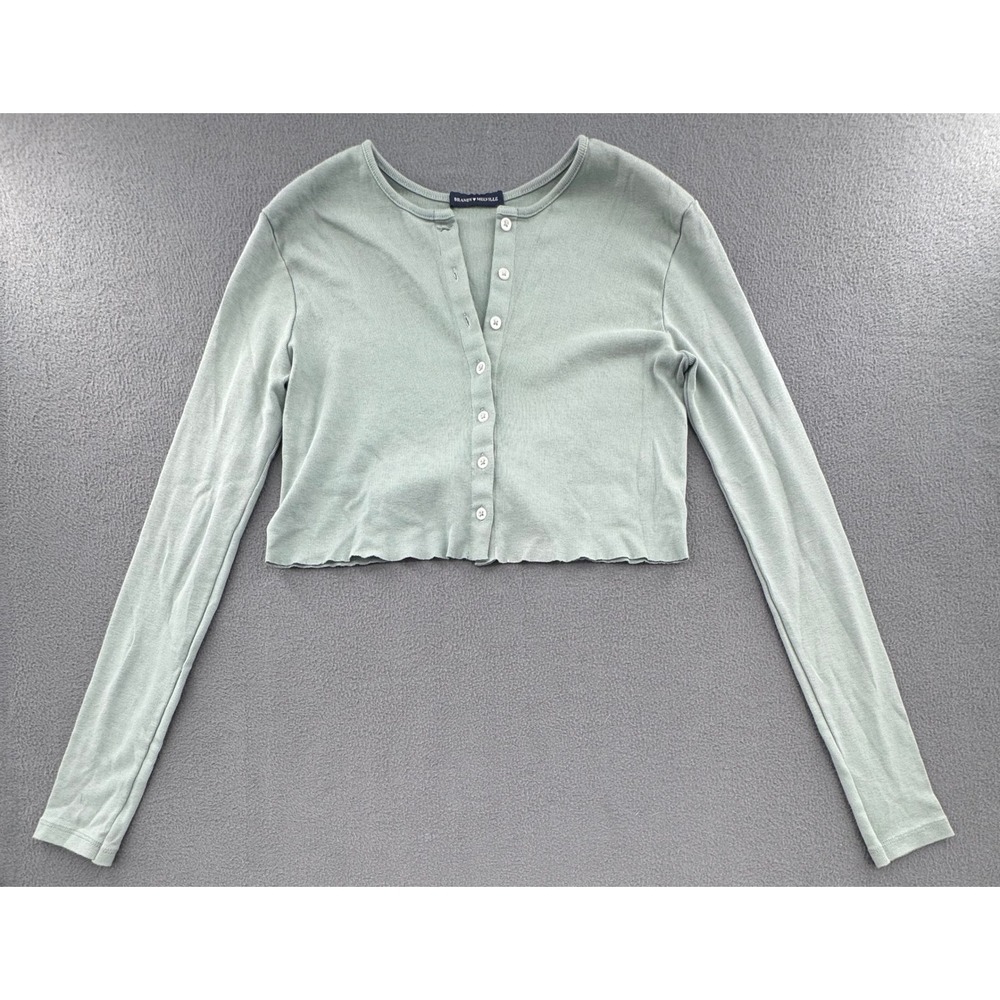 Brandy Melville Zelly Cardiga OS Sage Green Cropped Ribbed Coquette Y2K Fairy